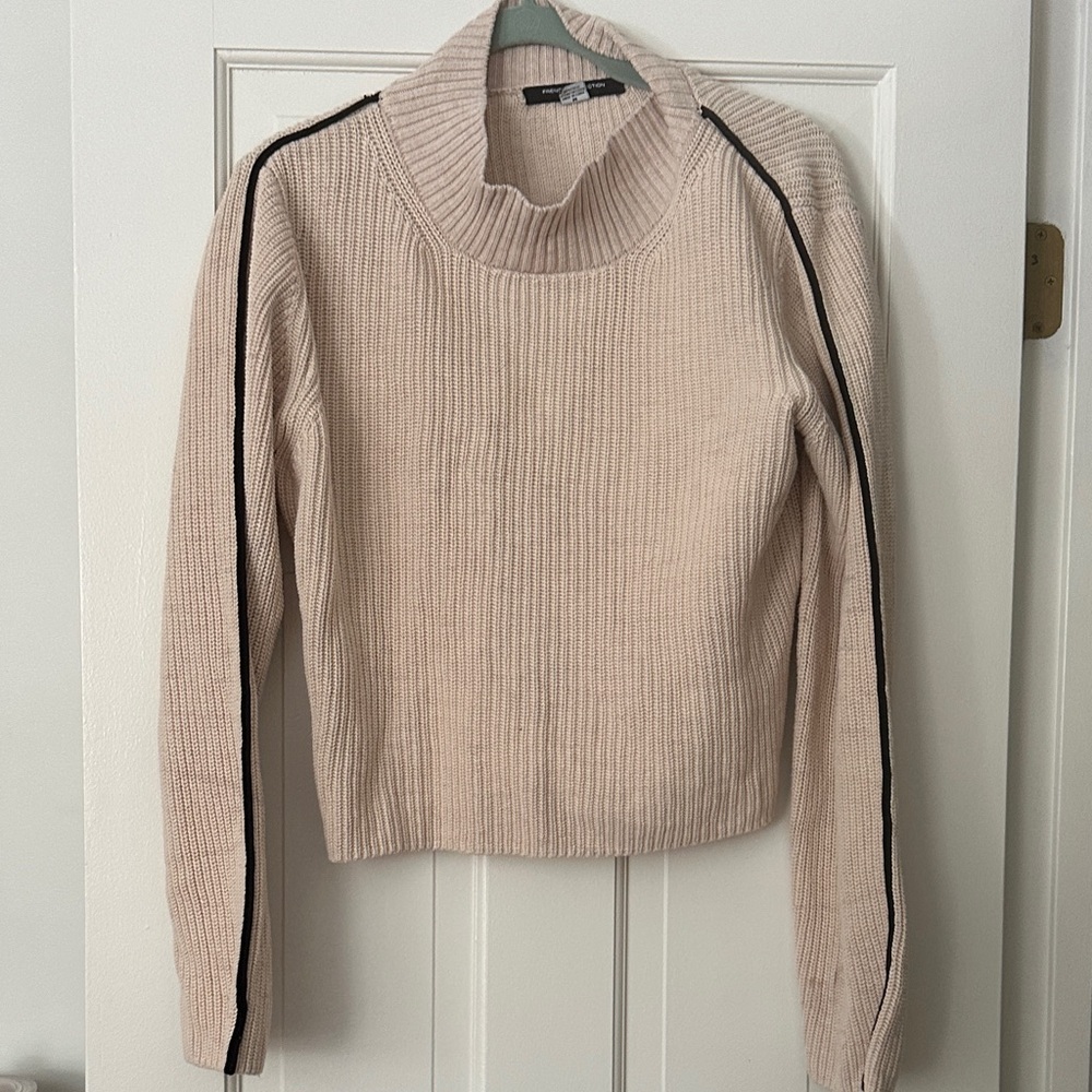 French Connection Cream Cowl Neck Sweater with Black Accents